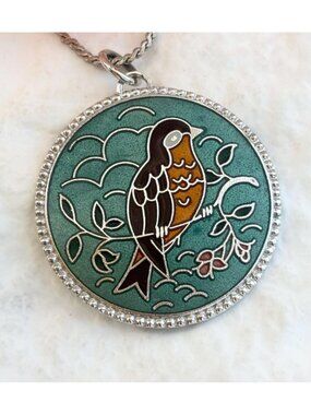 Sarah Coventry "Spring Song" Green Robin Bird Vintage 80's Pendant Necklace